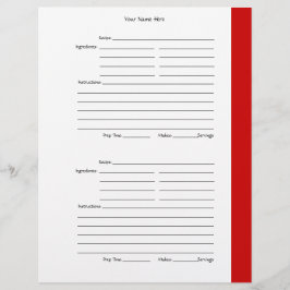 1ページあたり4 – 赤い両面レシピページ