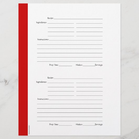 1ページあたり4 – 赤い両面レシピページ (裏面)