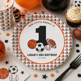 1ボールスポーツテーマの男の子の1歳の誕生日 ペーパープレート