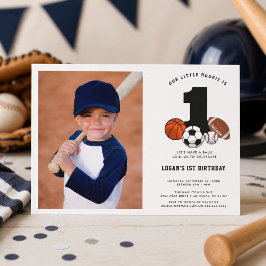 1ボールスポーツテーマの男の子の1歳誕生日 招待状