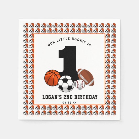 1ボールスポーツテーマ少年の誕生日 スタンダードカクテルナプキン (正面)