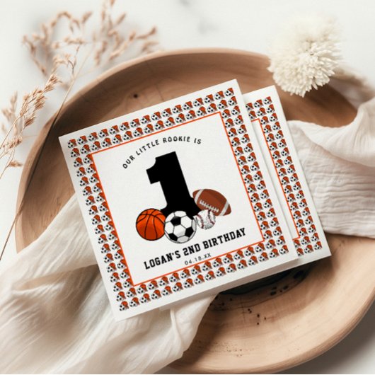 1ボールスポーツテーマ少年の誕生日 スタンダードカクテルナプキン
