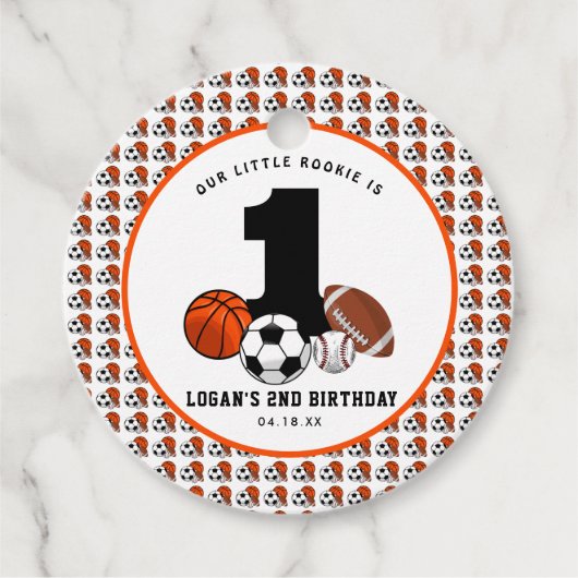 1ボールスポーツテーマ少年の誕生日 フェイバータグ (正面)