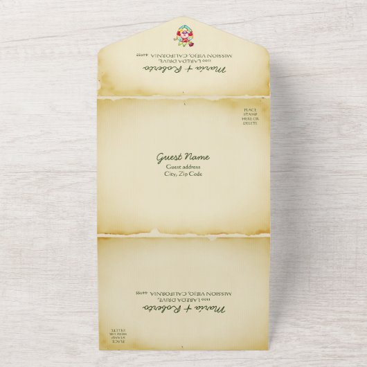 1メキシコ素朴の結婚式でハートを招待 オールインワン招待状 (外側)