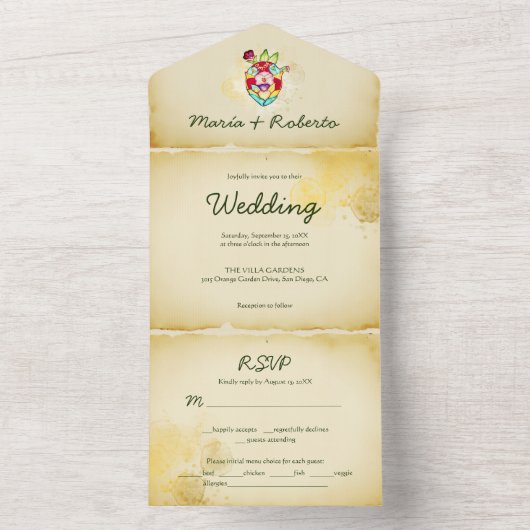 1メキシコ素朴の結婚式でハートを招待 オールインワン招待状 (内側)