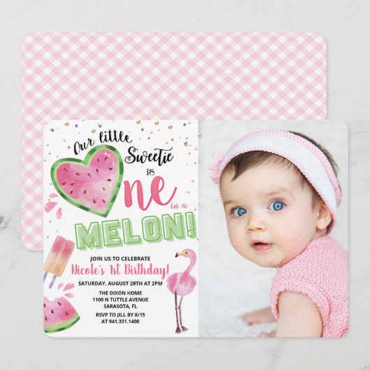 1メロンスイカ1歳招待状 招待状 (正面/裏面)