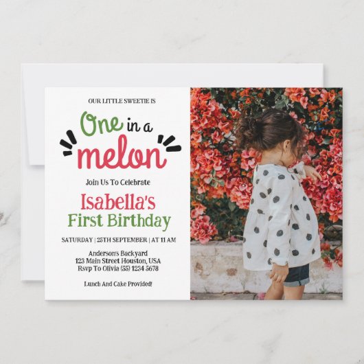 1メロンリトルスウィーティガール1歳の誕生日 招待状 (正面)