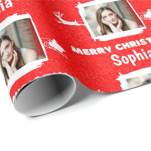 1モダン枚赤と白の写真メリークリスマス ラッピングペーパー (ロールコーナー)