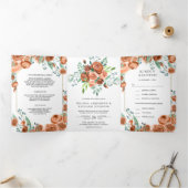 1モダンs自然の燃えたオレンジ色のフローラ結婚3 三つ折り招待状 (内部)