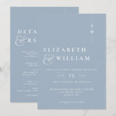 1モノグラムのダスティブルーモダンすべて結婚の 招待状 (正面/裏面)