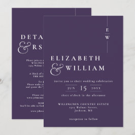 1モノグラムモダンのエレガントパープル結婚 招待状