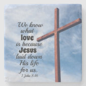 1ヨハネ3:1イエス・キリストは私たちのために彼の命を捨てた ストーンコースター (正面)