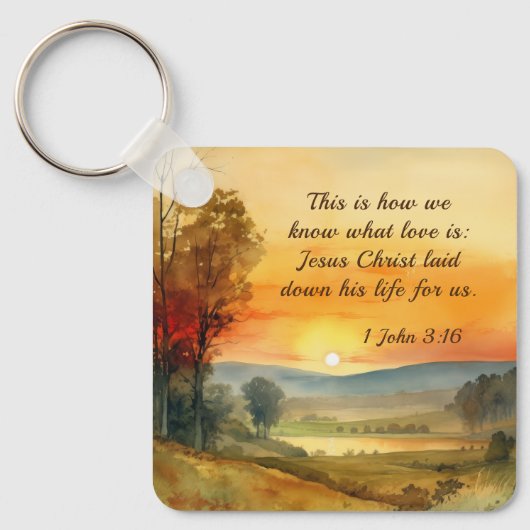 1ヨハネ3:16イエスは私たちの聖書のために彼の命を置いた キーホルダー (正面)
