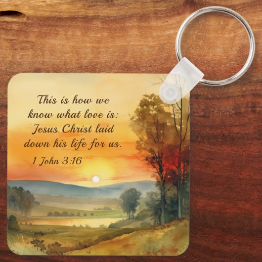 1ヨハネ3:16イエスは私たちの聖書のために彼の命を置いた キーホルダー (裏面)