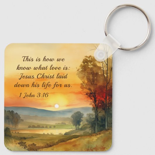1ヨハネ3:16イエスは私たちの聖書のために彼の命を置いた キーホルダー (裏面)
