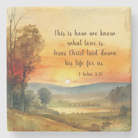 1ヨハネ3:16イエスは私たちの聖書のために彼の命を置いた ストーンコースター (正面)
