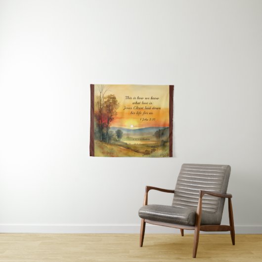 1ヨハネ3:16イエスは私たちの聖書のために彼の命を置いた タペストリー (インサイチュ(横))