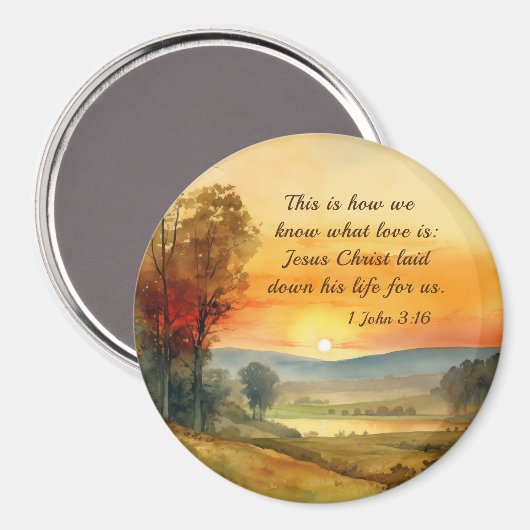 1ヨハネ3:16イエスは私たちの聖書のために彼の命を置いた マグネット (正面/裏面)