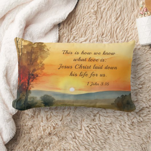 1ヨハネ3:16イエスは私たちの聖書のために彼の命を置いた ランバークッション (ブランケット)
