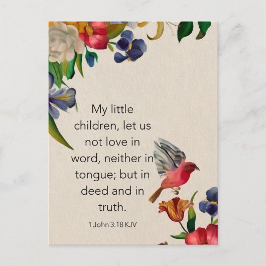 1ヨハネ3:18 KJV聖書箇所メモリーカード - ポストカード (正面)