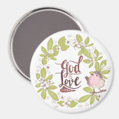 1ヨハネ4:16神は愛フローラリースかわいい鳥 マグネット (正面/裏面)