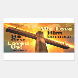 1ヨハネ4:19わたしたちは彼を愛する 長方形シール