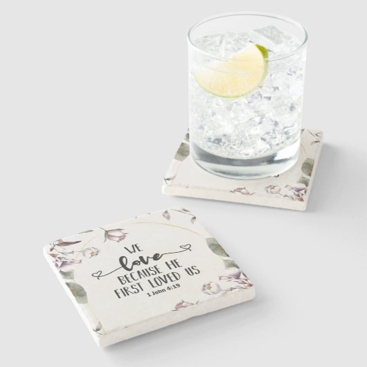 1ヨハネ4:19わたしたちは、神がわたしたちを初めて愛されたからこそ愛する ストーンコースター (横)