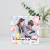 1ヨハネ4:19バレンタインデー水の色ハート シーズンカード (スタンド正面)