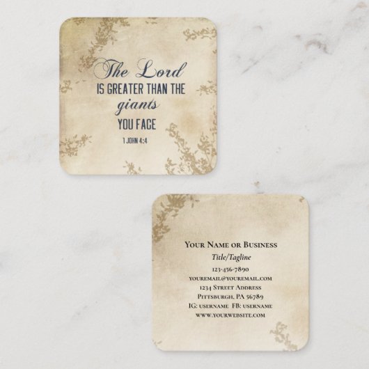 1ヨハネ4 4主は素晴らし感動的引用文 スクエア名刺 (正面/裏面)