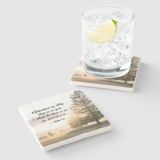 1ヨハネ4:4素晴らしは、あなたがたの内にある者である ストーンコースター (横)