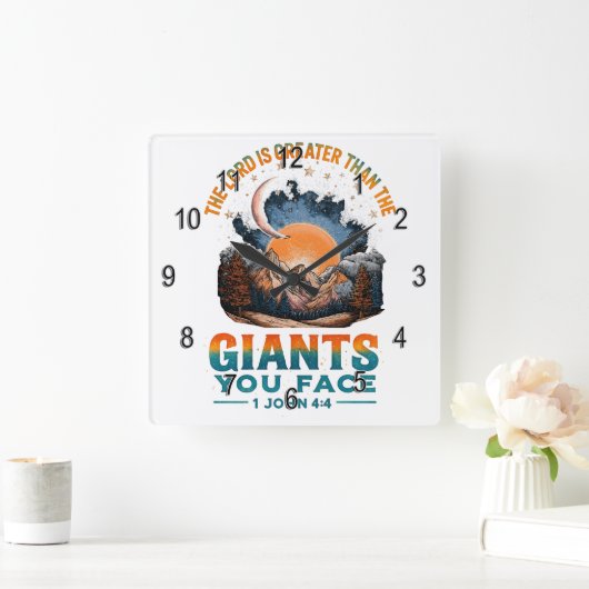 1ヨハネ4:4 スクエア壁時計 (ホーム)