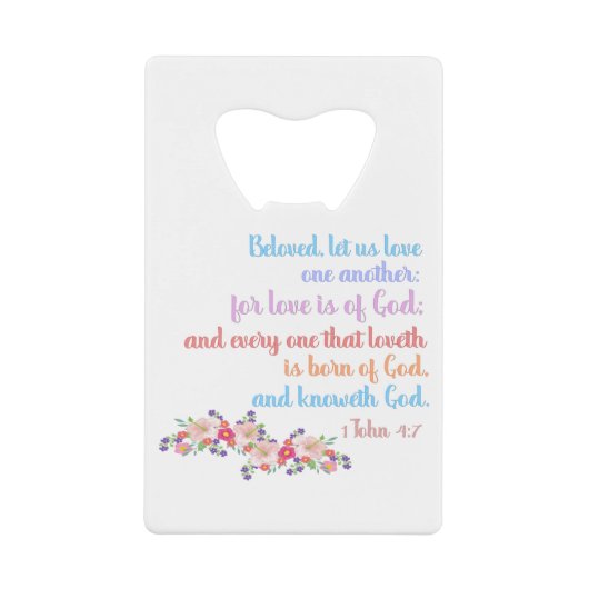 1ヨハネ4:7聖書の聖句レインボー文字 クレジットカード栓抜き (正面)