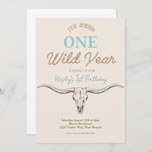 1ワイルドイヤー少年の最初の誕生日パーティーの招待 招待状 (正面/裏面)