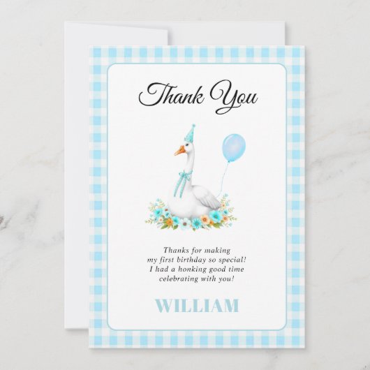 1ヶ間抜けース少年の最初の誕生日の青ありがとう サンキューカード (正面)