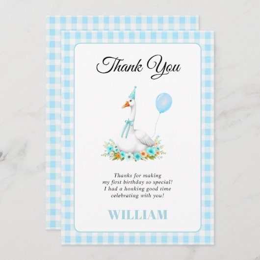 1ヶ間抜けース少年の最初の誕生日の青ありがとう サンキューカード (正面/裏面)