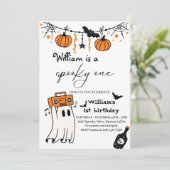 1不気味こうもりハロウィーン幽霊1st誕生日 招待状 (スタンド正面)