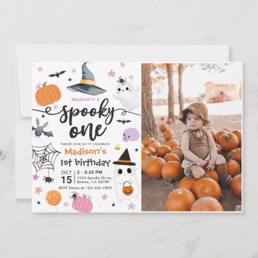 1不気味ハロウィン1歳の誕生日の写真 招待状 (正面)