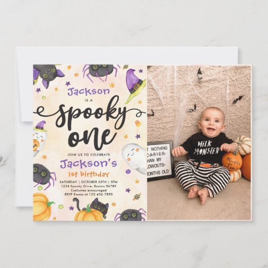 1不気味ハロウィン1歳の誕生日の写真 招待状 (正面)