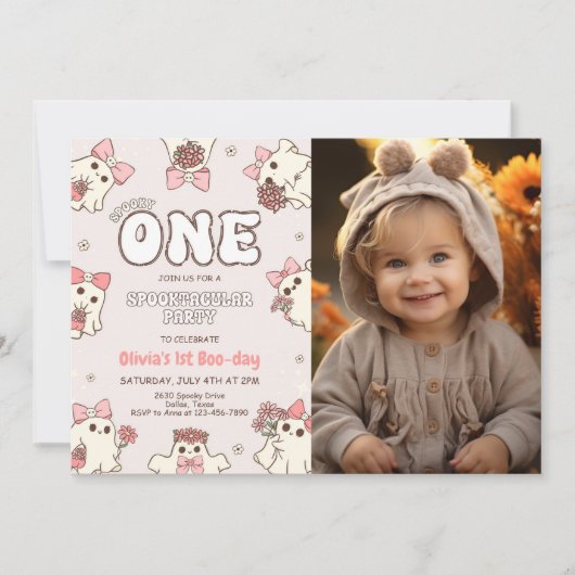 1不気味レトロハロウィーン初誕生日写真 招待状 (正面)