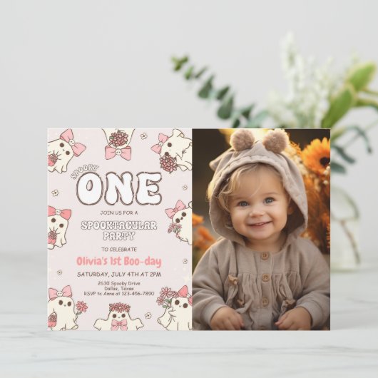 1不気味レトロハロウィーン初誕生日写真 招待状 (スタンド正面)