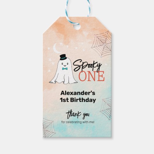 1不気味人ハロウィーン少年1stバースデーパーティーのお願い ギフトタグ (正面)