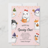 1不気味幽霊ハロウィンガール1st誕生日パーティー 招待状 (正面)