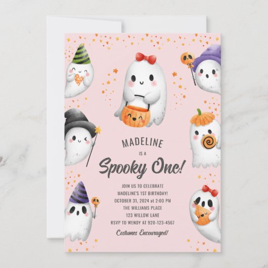 1不気味幽霊ハロウィンガール1st誕生日パーティー 招待状 (正面)