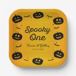 1不気味誕生日ハロウィーンカボチャ&こうもり ペーパープレート