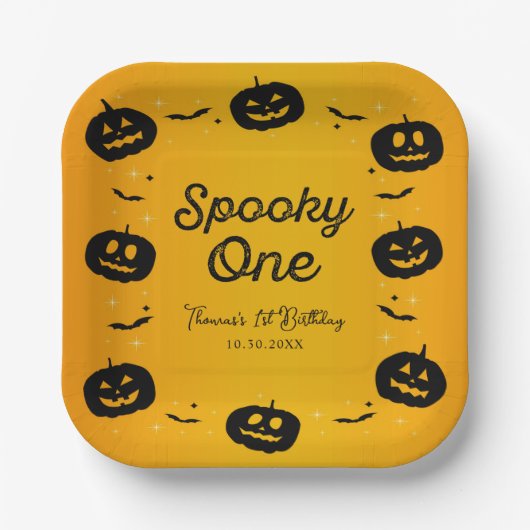 1不気味誕生日ハロウィーンカボチャ&こうもり ペーパープレート (正面)