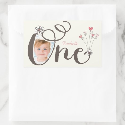 1人お洒落かわいい女の子1stバースデーパーティーのお願い 長方形シール (バッグ)