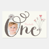 1人お洒落かわいい女の子1stバースデーパーティーのお願い 長方形シール (正面)