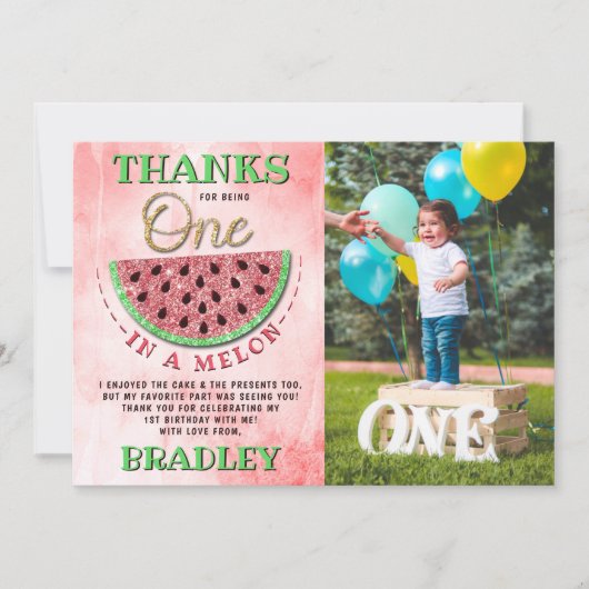 1人でメロンの1つ誕生日の写真 サンキューカード (正面)