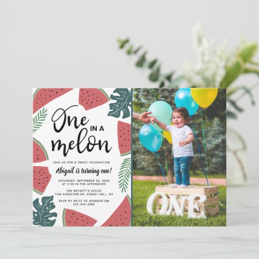 1人でメロンの1つ誕生日の写真 招待状 (スタンド正面)