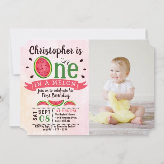1人でメロンの1つ誕生日の写真 招待状 (正面)